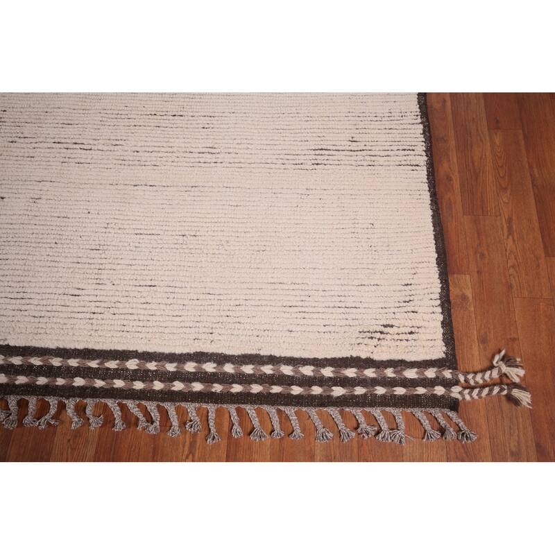 Ivory Moroccan Oriental Large Area Rug Hand-Knotted Wool Carpet - 12'0"x 18'7"