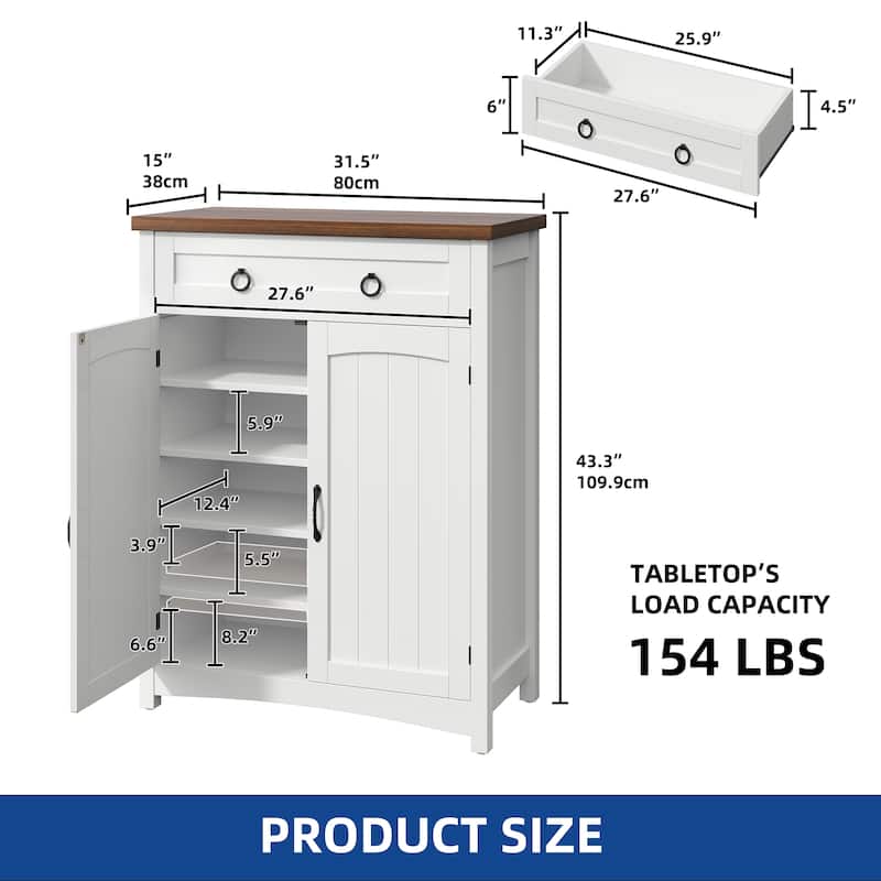 Moasis Farmhouse 20 Pairs Shoe Cabinet with Drawer Rattan Shoes Rackt with Doors for Entryway Hallway