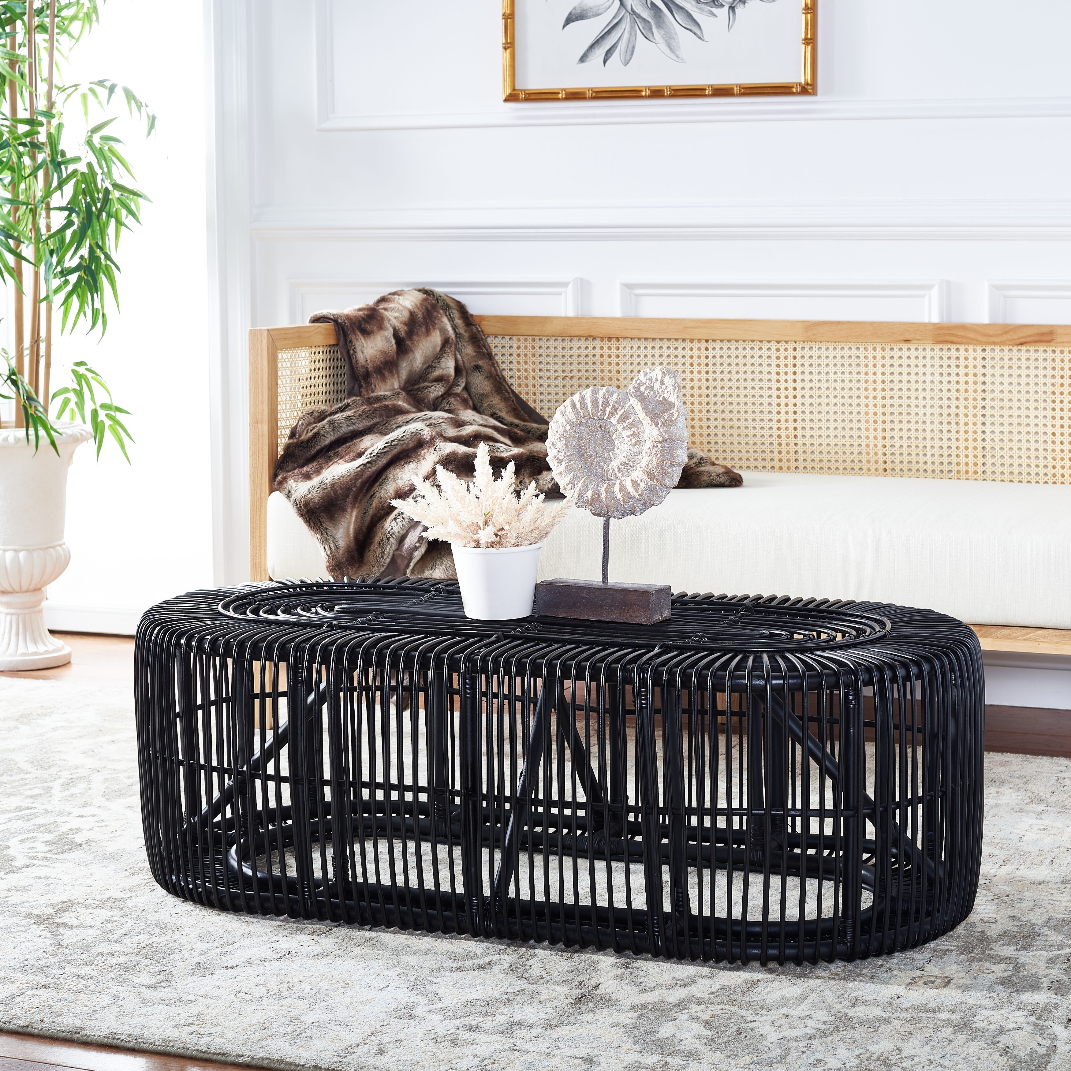 SAFAVIEH Jabez Tropical Boho Rattan Oval Coffee Table On Sale