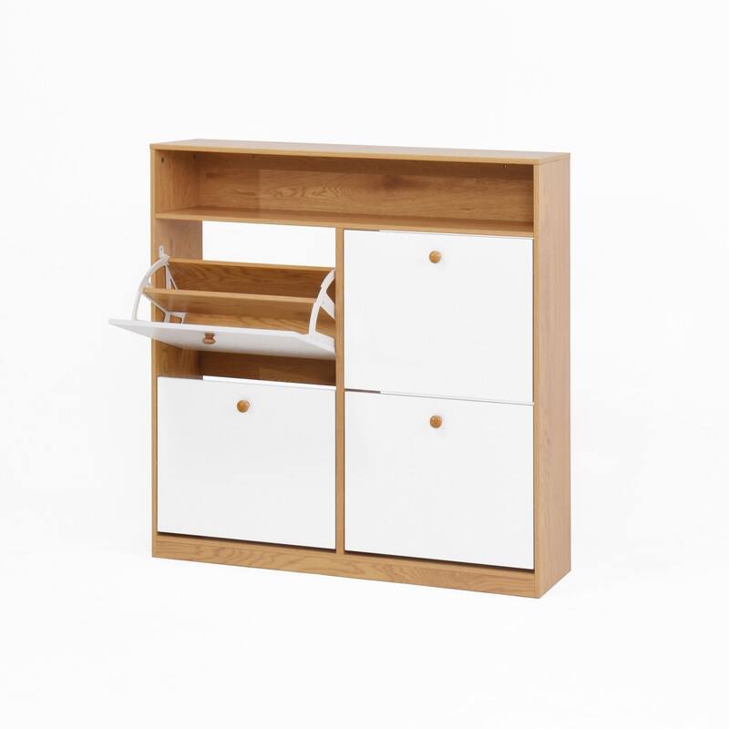 Slim 4-Door Flip Shoe Cabinet with Top Shelf & Anti-Tip Safety Feature