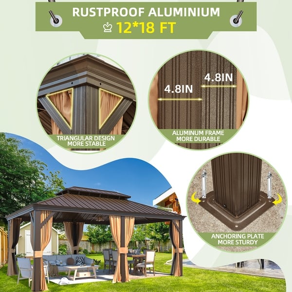 MELLCOM Louvered Pergola - 12x12 Aluminum Pergola With Adjustable Louvered Roof, Waterproof Curtains And Nets, Dark Grey