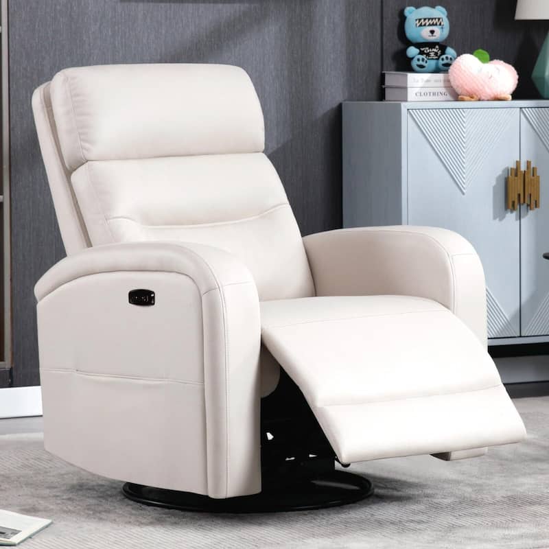 Aemeios Faux Leather Beige Swivel Glider Rocking Manual/Power Recliner