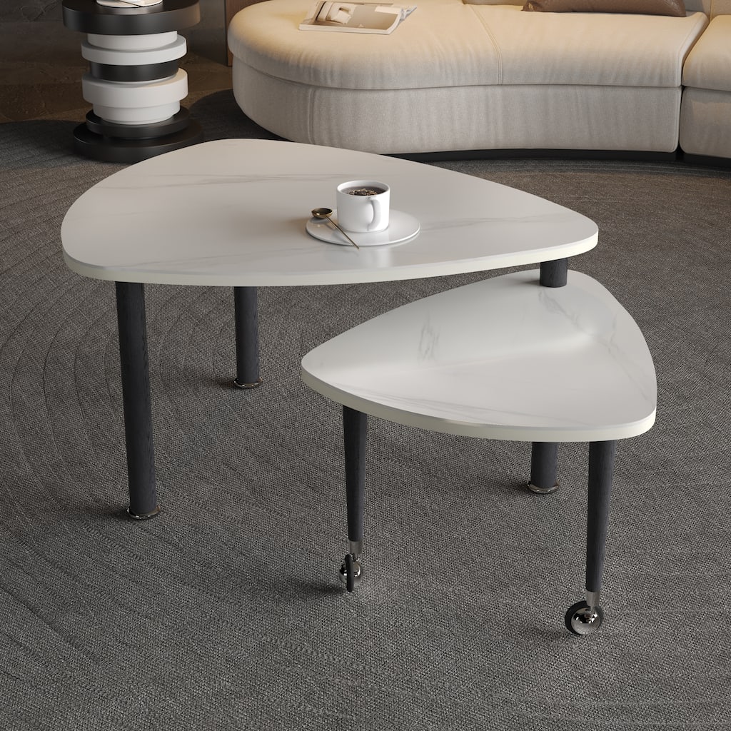 GDFStudio - Vesper 360 Degree Rotatable Nesting Coffee Table with Solid Rubberwood Legs