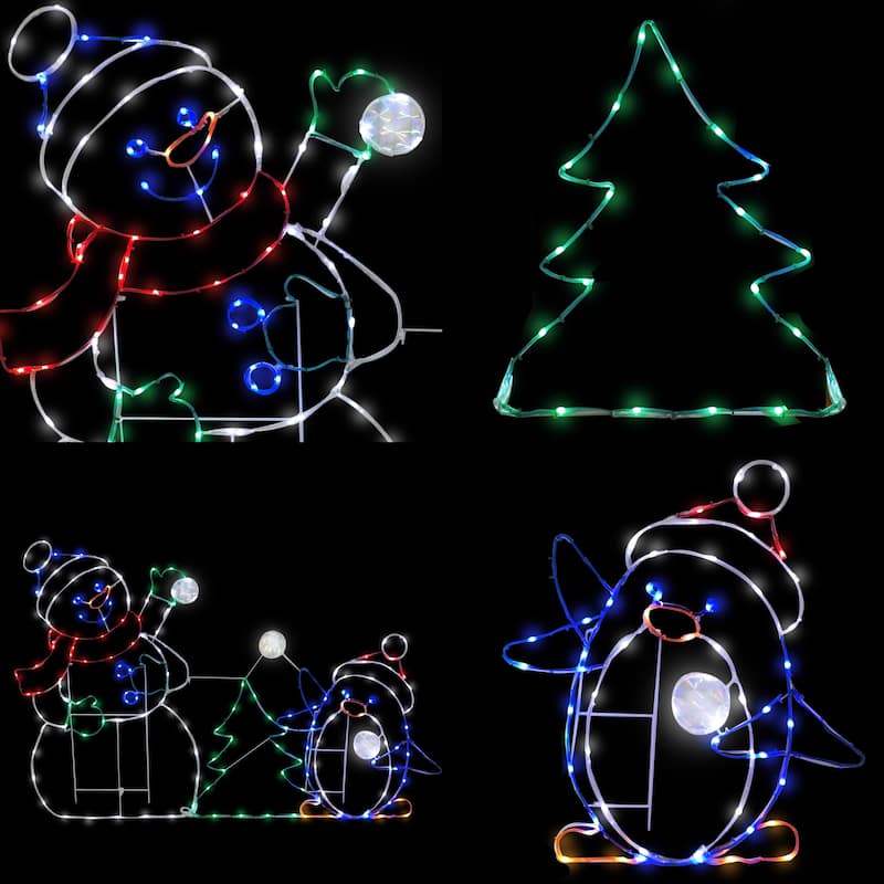 Puleo International 3.5' Snowman with Penguin Outdoor Christmas Decor with 197 Multi-Color LED Lights with Motion - White
