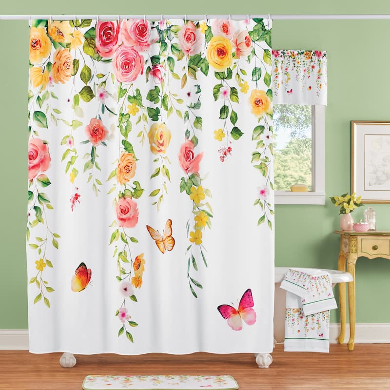 Colorful Rose Trailing Vine Shower Curtain - White - 7.880 x 6.000 x 1.750