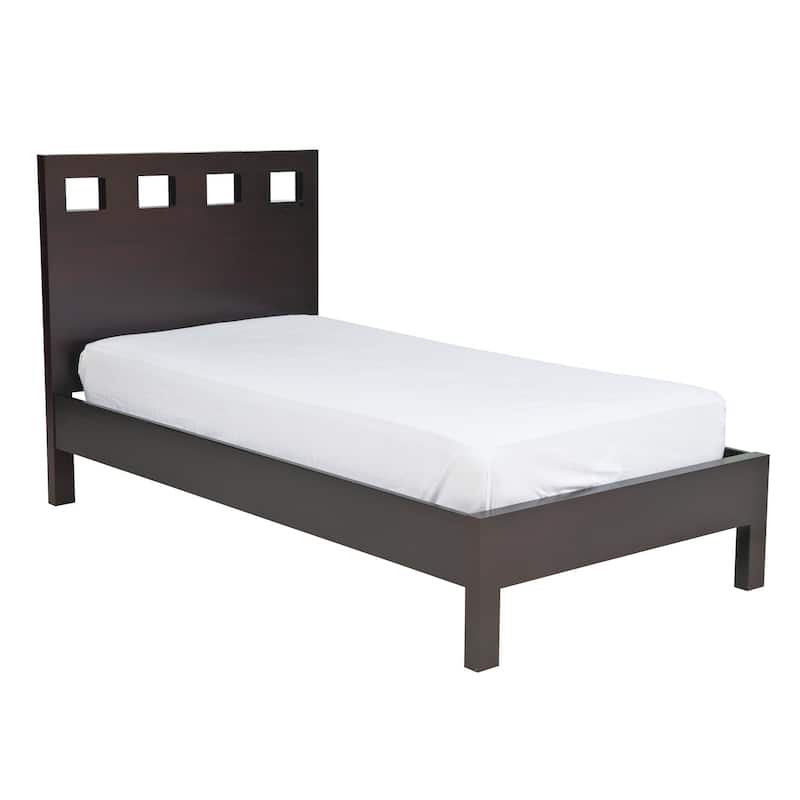 Yee California King Size Platform Bed, Cut Out Panel, Espresso Brown Wood
