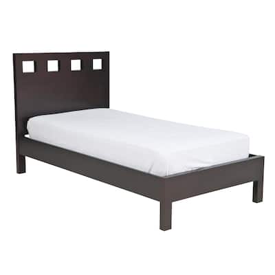 Yee Twin Size Platform Bed, Cut Out Panel Headboard, Espresso Brown Wood