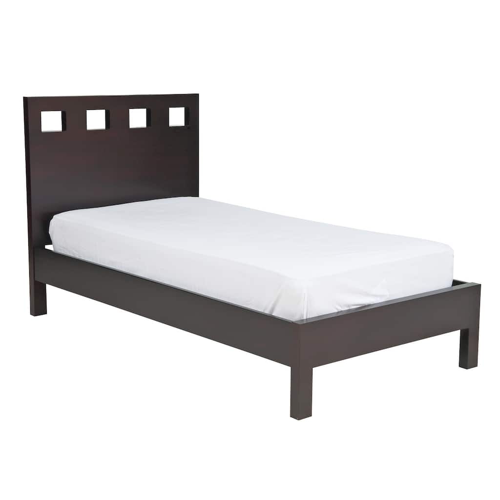 Yee Twin Size Platform Bed, Cut Out Panel Headboard, Espresso Brown Wood