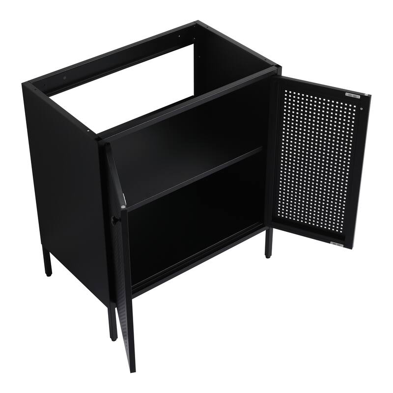 30 Inch Freestanding Bathroom Vanity Base with Adjustable Shelf and Punch-Hole Doors, Excluding Top Sink