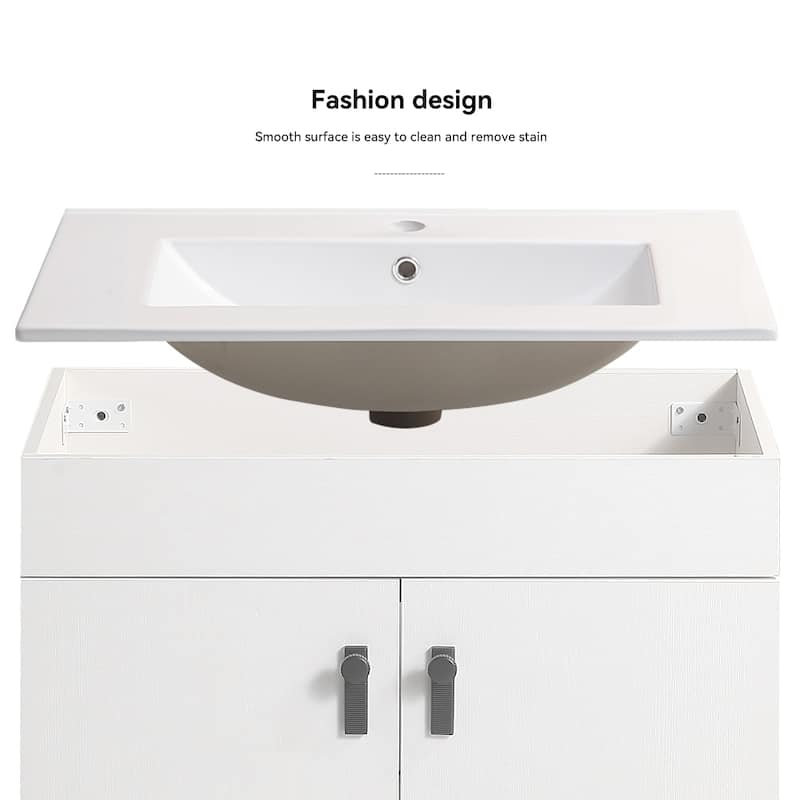 Bathroom Vanity with Metal Leg, White Ceramic Basin & 2 Soft Close Doors
