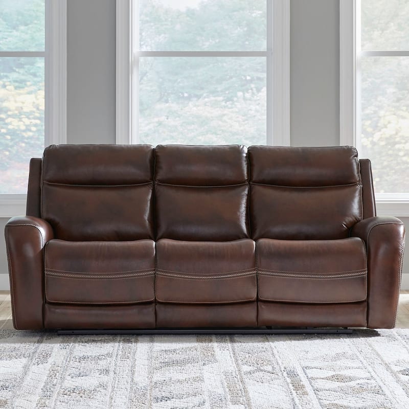 Blair Leather Dual Power Reclining Sofa - Cognac - Cognac