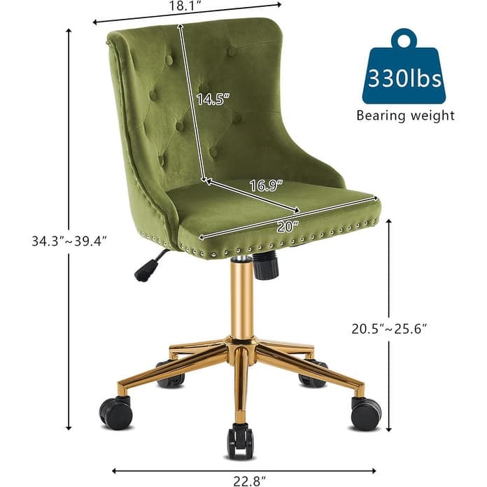 VINGLI Pink Velvet Office Chair with Wheels
