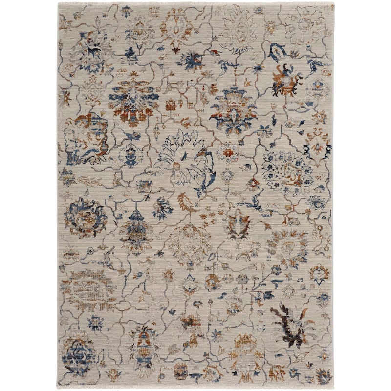 Grand Bazaar Frencess Machine Made Floral & Botanical Transitional Area Rug - 3' x 5' - Ivory/Orange/Blue