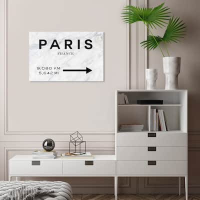 Wynwood Studio Canvas Fashion and Glam Paris Road Sign Marble Black White and Transitional Wall Art Canvas Print
