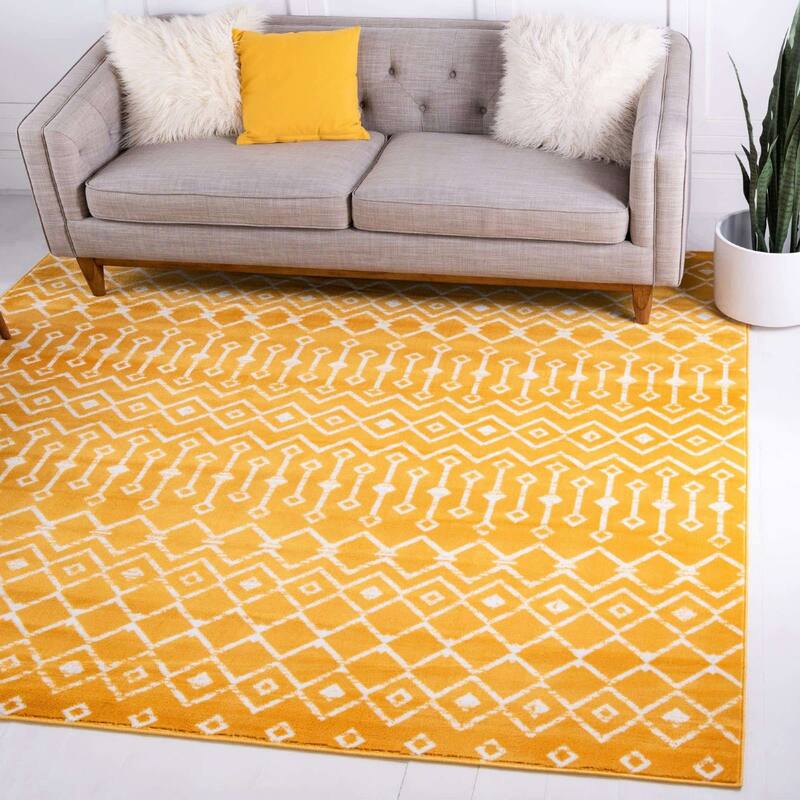 Contemporary Zala Collection Area Rug - 8' Square - Yellow