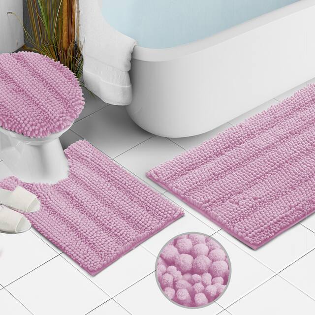 Clara Clark Chenille Extra Soft and Absorbent Bath Mat - Non Slip Fast Drying Bath Rug Set