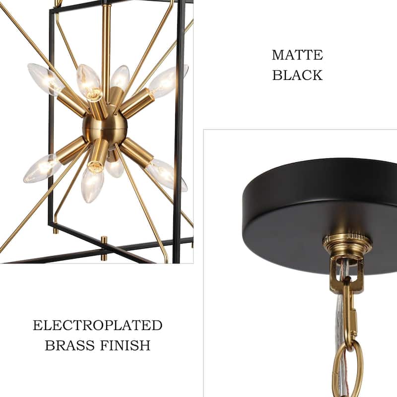 Modern 8-Light Black Gold Geometric Chandelier Metal Ceiling Square Pendant Lighting for Kitchen Island