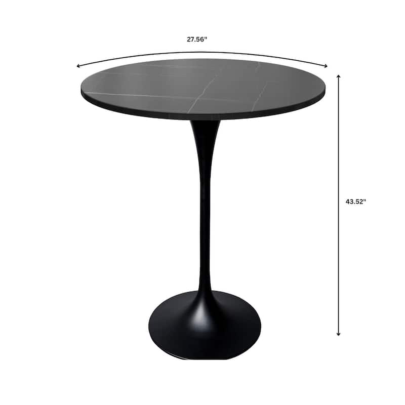LeisureMod Verve 27" Bar Height Dining Table with Sintered Stone Round Top in Black Pedestal Base