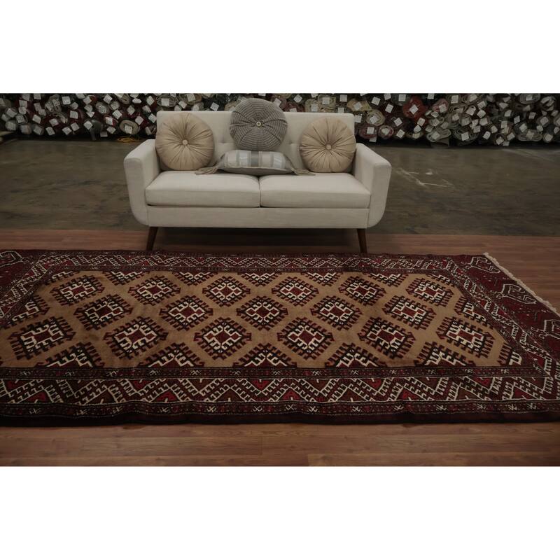 Hand Knotted Oriental 100% Wool Carpet Traditional All-Over Brown Turkoman Area Rug - 10' 7'' X 5' 3''