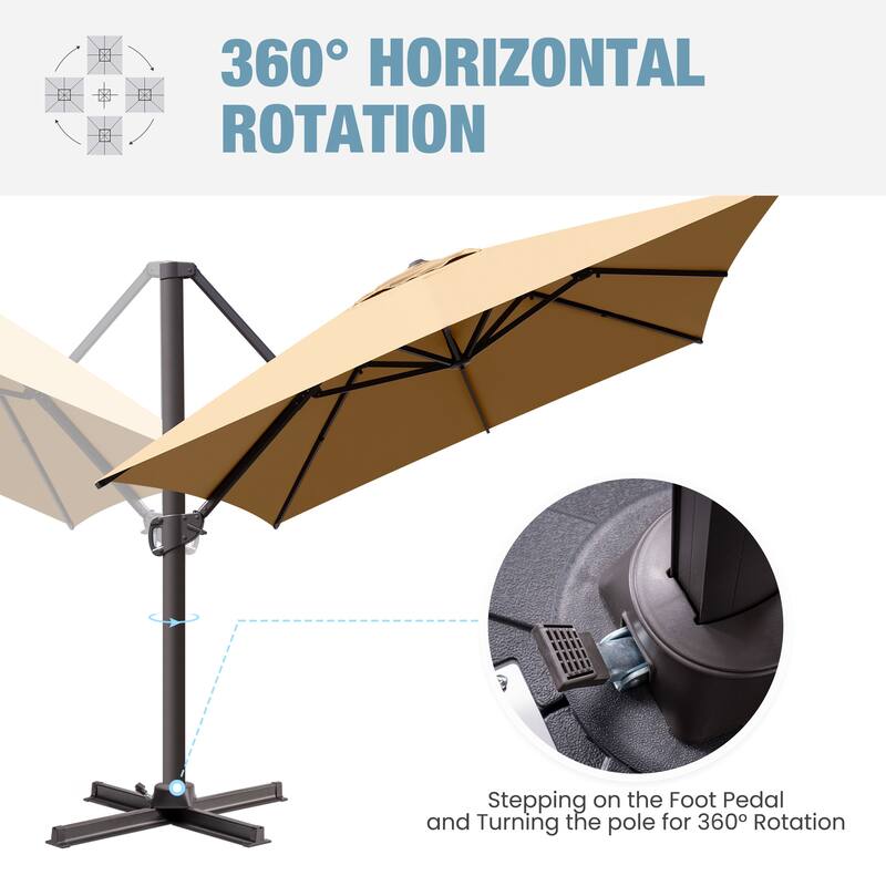 VredHom 10x13FT Patio Cantilever Umbrella Outdoor Offset Umbrella 360-Degree Rotation