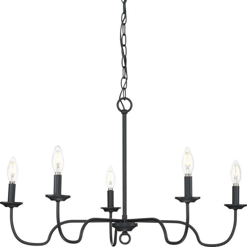 Canebrake Collection Five-Light Matte Black Farmhouse Chandelier Light - 30.12 in x 30.12 in x 18 in - 30.12 in x 30.12 in x 18 in
