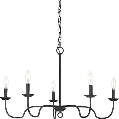 Canebrake Collection Five-Light Matte Black Farmhouse Chandelier Light - 30.12 in x 30.12 in x 18 in