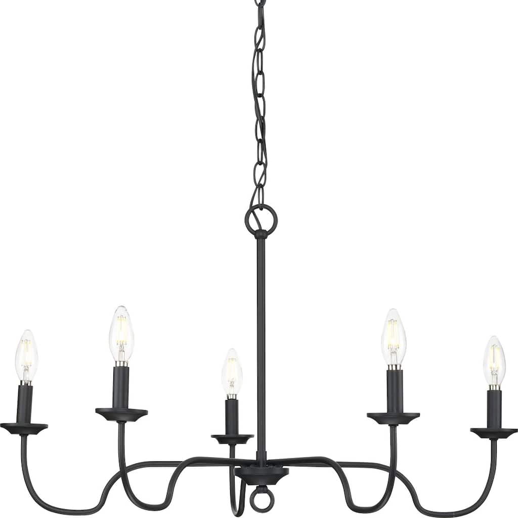 Canebrake Collection Five-Light Matte Black Farmhouse Chandelier Light - 30.12 in x 30.12 in x 18 in