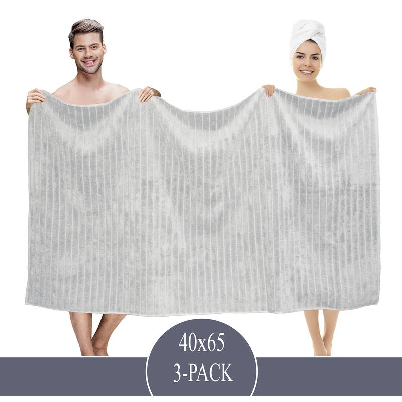 Classic Turkish Towels 100% Turkish Cotton Bath Sheets Plush Ribbed 3 Piece 40x65" - 40x65