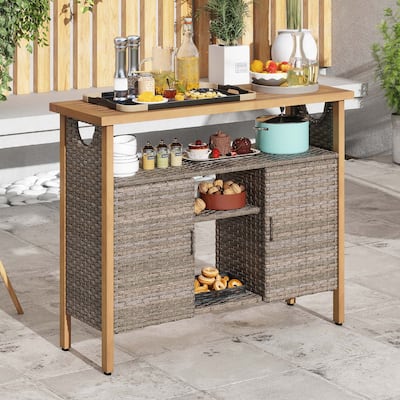 Moasis 43" Wicker Outdoor Bar Table,All-Weather Patio Sideboard with Adjustable Shelves