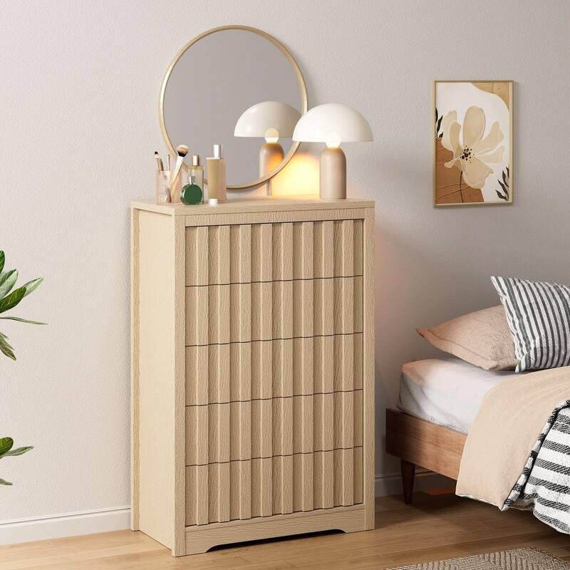5 Drawers Dresser for Bedroom - Beige