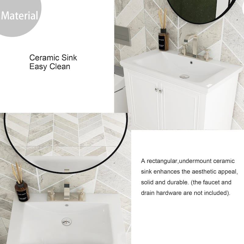 34.8" Tall Solid Wood with MDF 2-Door Freestanding in White with Basin - 30" x 18"