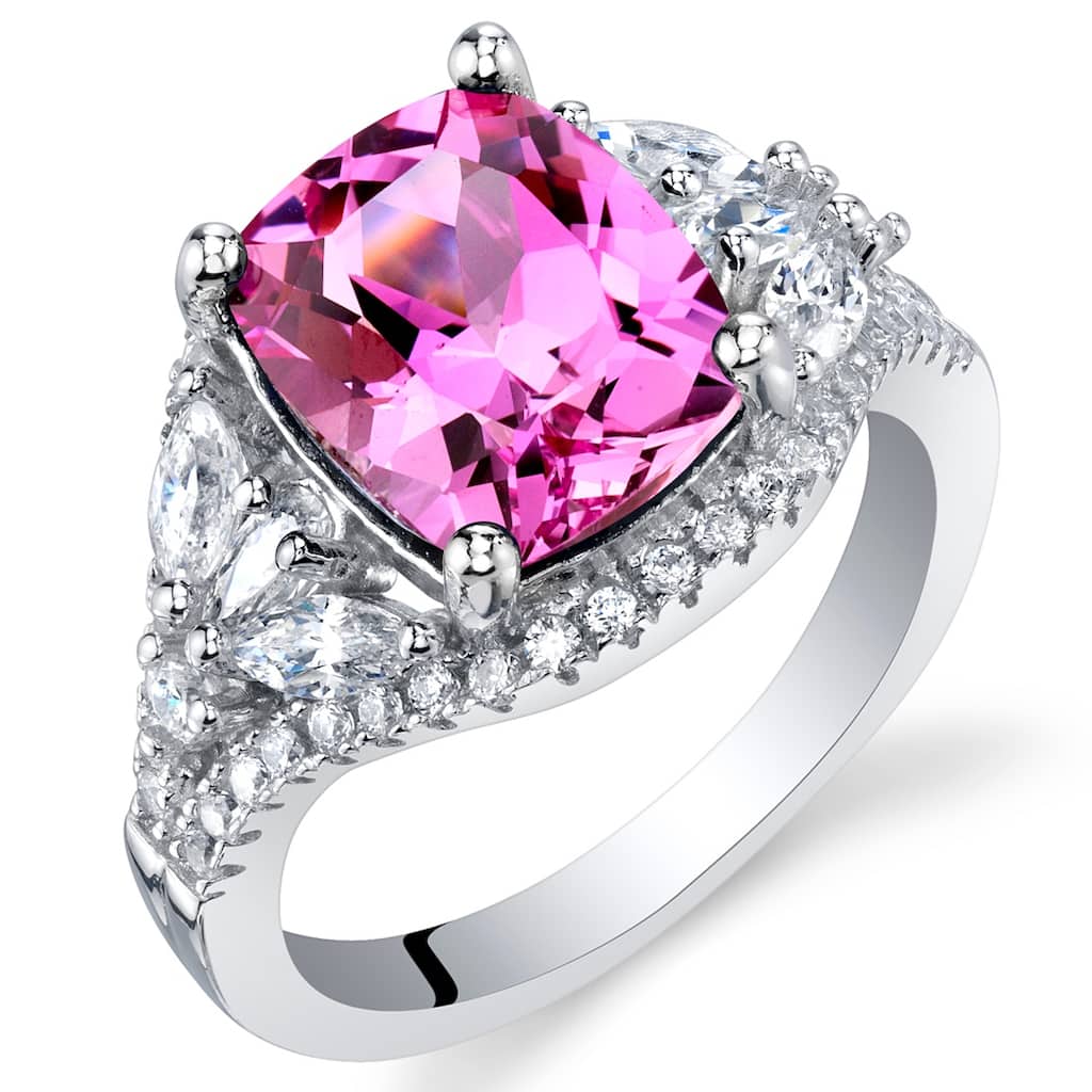 Sterling Silver 4 ct Created Pink Sapphire Birthstone Ring