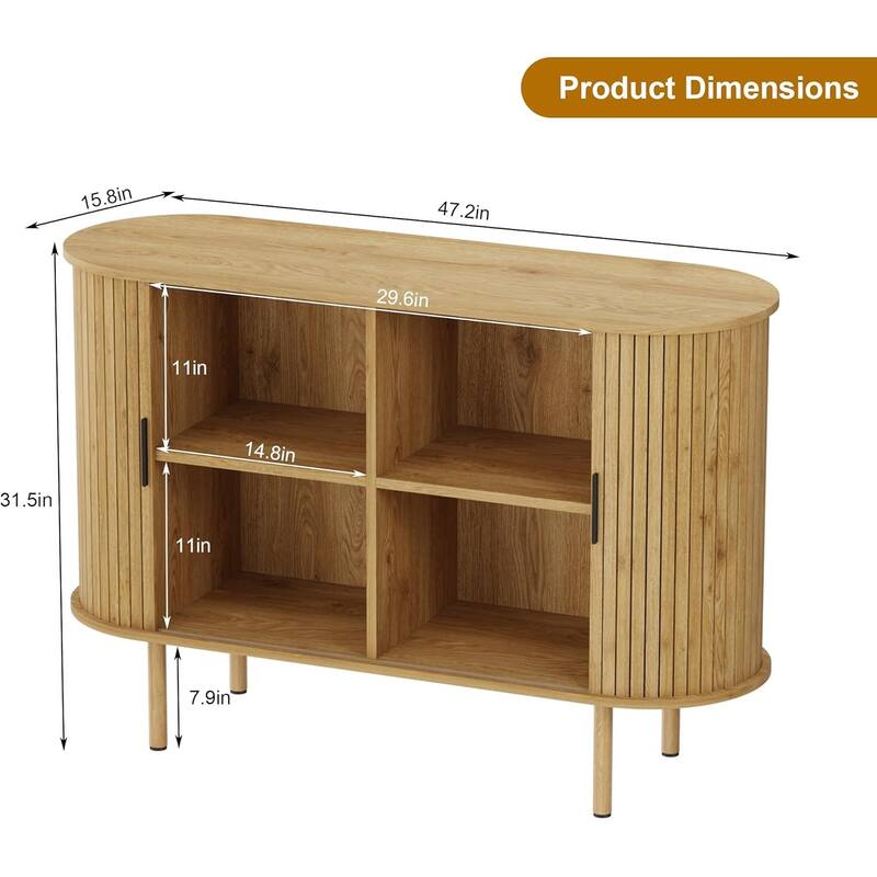 47" Mid-Century Modern Sideboard Buffet Cabinet with Adjustable Shelves, Accent Storage Cabinet