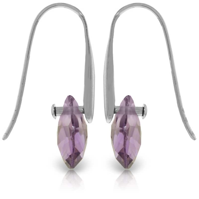 14K Solid Gold Fish Hook Earrings w/ Dangling Briolette Amethysts