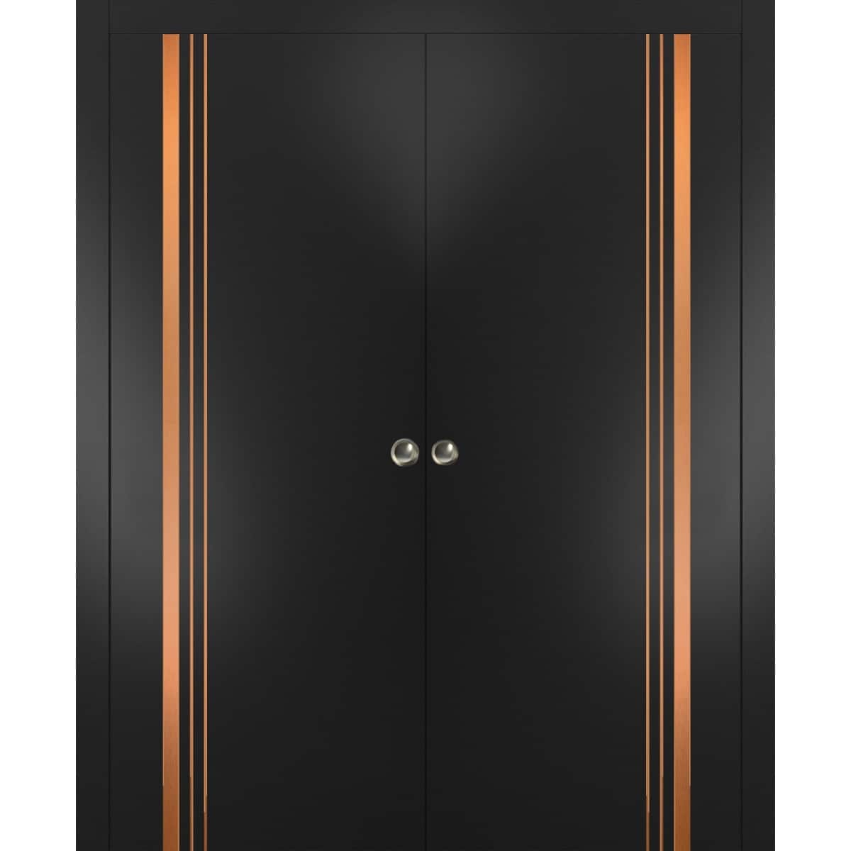 French Double Pocket Doors 36x80 Planum 1010 Matte Black Kit Trims Rail