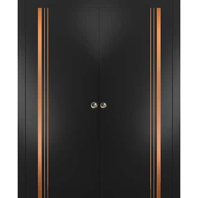 French Double Pocket Doors 36x80 Planum 1010 Matte Black Kit Trims Rail