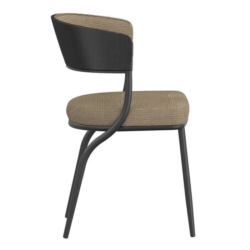 Modern Performance Fabric & Bentwood & Metal Dining Chair, Set of 4 - Dark Beige & Black