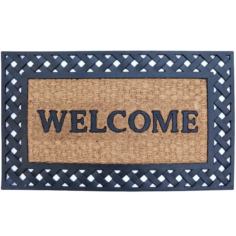 Gardenised Heavy Duty Coco Coir Doormat Non Slip PVC Baking Embossed Welcome Design Natural Coconut Fiber Floor Mat 18x30" - Peaceful Welcome