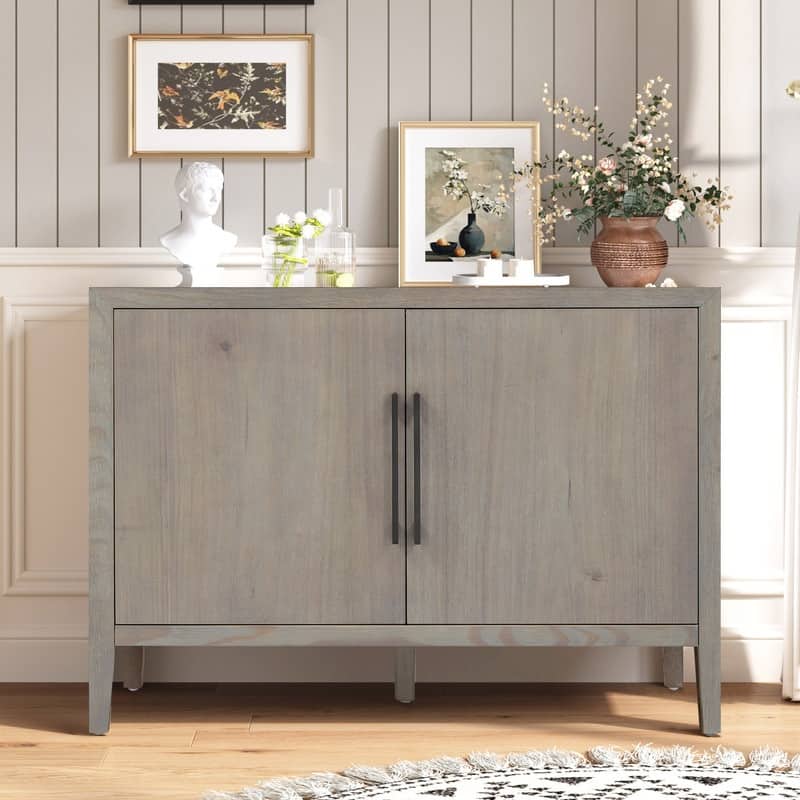 Farmhouse Sideboard Cabinet, Stylish Pine Veneer Design with Double Doors and Adjustable Feet for Storage - Natural