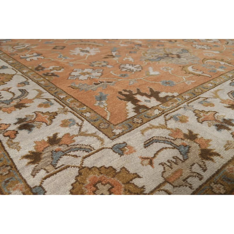 Orange Floral Oushak Indian Area Rug Handmade Wool Carpet - 9'4" x 12'2" - Orange - 9'4" x 12'2"
