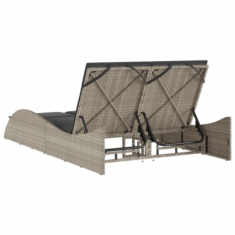 vidaXL Patio Sun Lounger Light Gray PE Rattan, Powder-Coated Steel Double - 44.9" x 80.7" x 28.7"/ 1