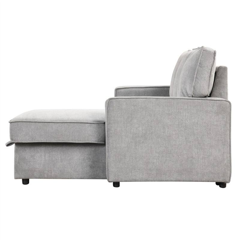 Upholstery Sleeper Sectional Sofa with Storage and 2 Cup Holder, Modern Corner Sectional with Pull-Out Sleeper and USB port