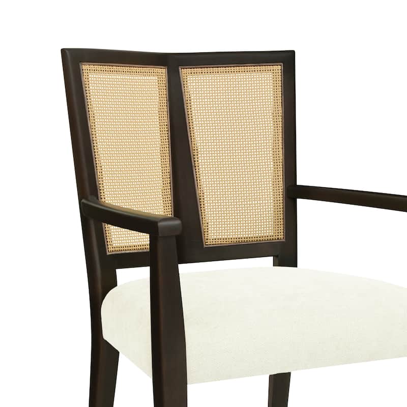 2-Piece Mid-Century Dining Chair Set, Rattan Backrest Accent Chairs Modern Upholstered Armchairs with Wooden Frame