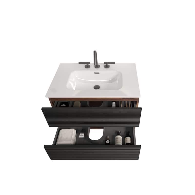 30" Wall-Mounted Bathroom Vanity with Integrated Ceramic Sink & Overflow, Large Storage Floating Cabinet