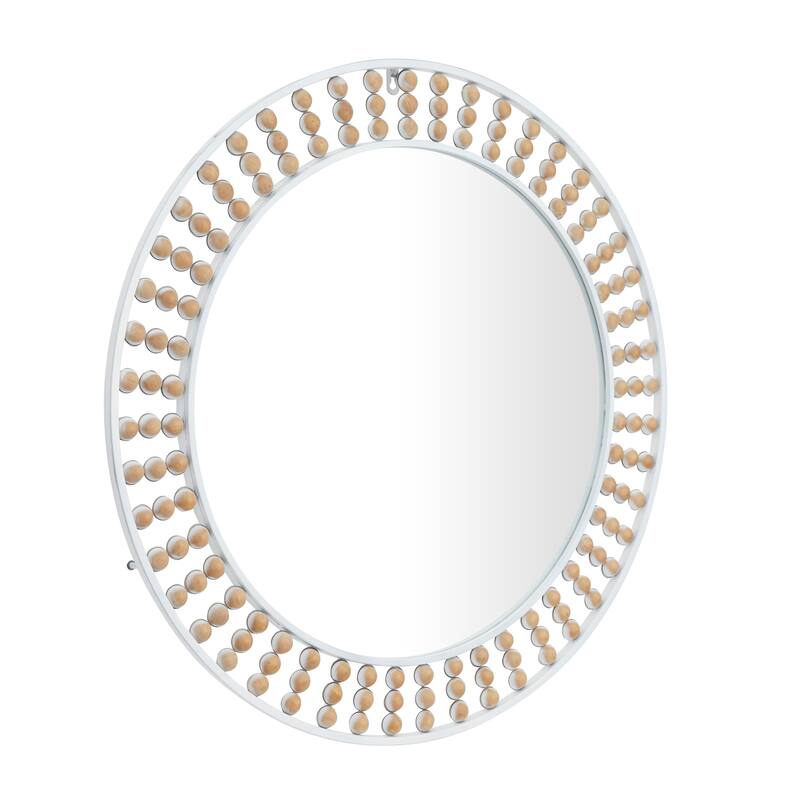Contemporary Metal Wall Mirror with Beaded Detailing - White or Black