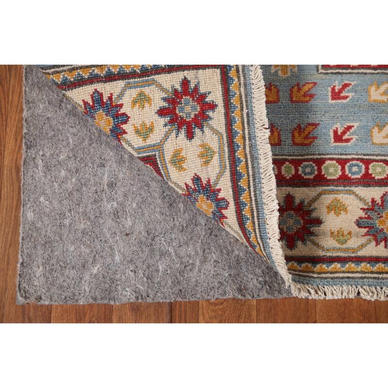 Light Blue Kazak Runner Rug Hand-Knotted Oriental Wool Carpet - 2'7" x 13'0"