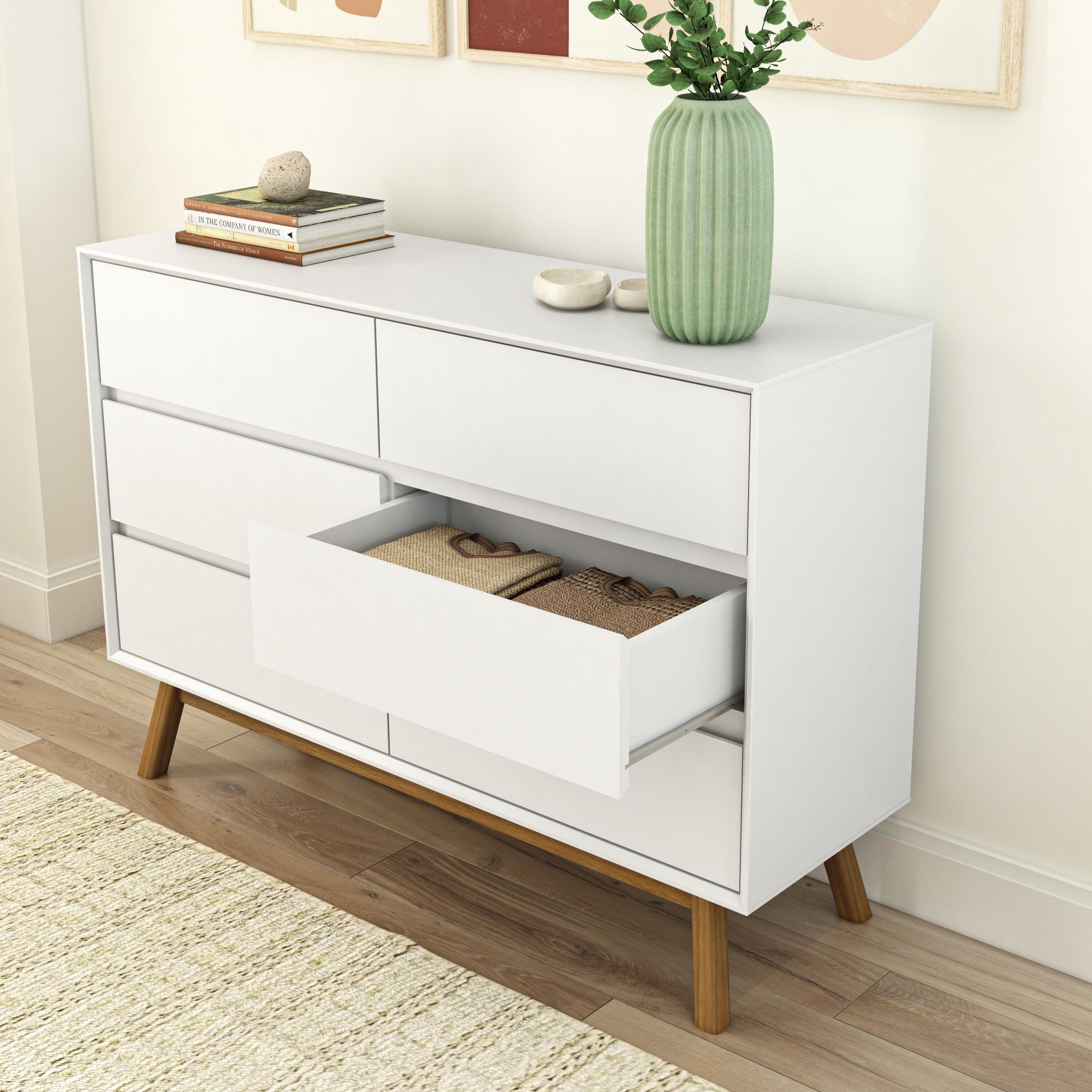 Mid-Century Modern 6-Drawer Solid Wood Dresser