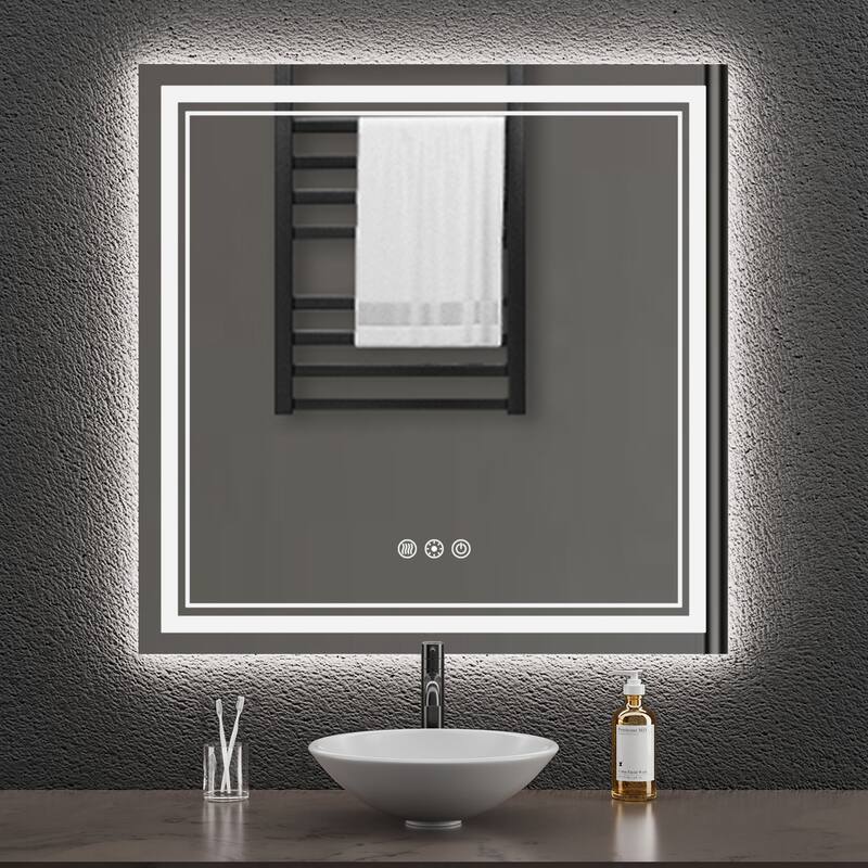 Durx-litecrete LED Wall Mirror Rectangular Frameless Dual Strips LED Bathroom Vanity Mirror