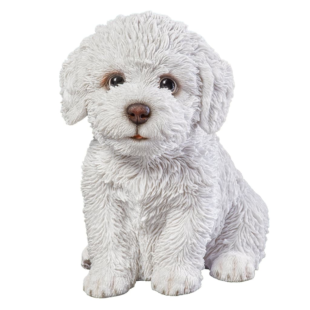 Hand-Painted Realistic Bichon Frise Puppy Statue - 7.12 x 7.37 x 5.12