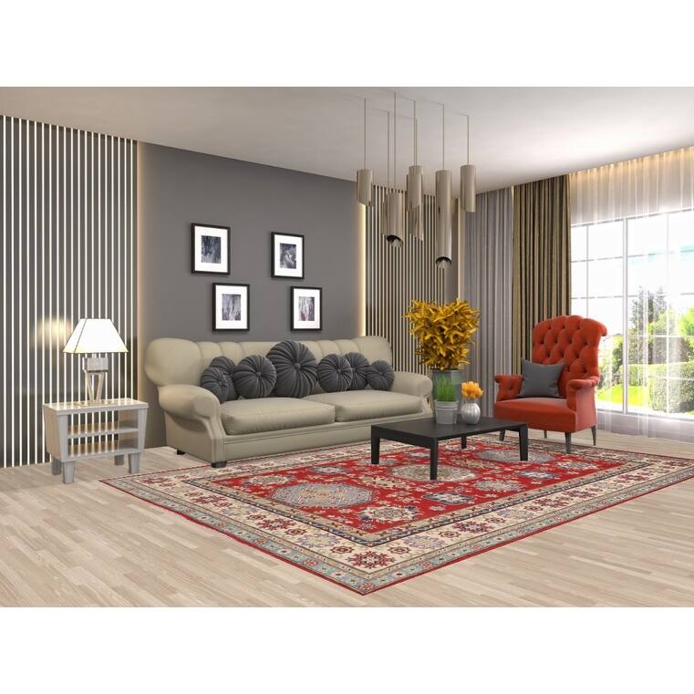 Red Kazak Area Rug Handmade Living Room Wool Carpet - 6'7" x 9'9"
